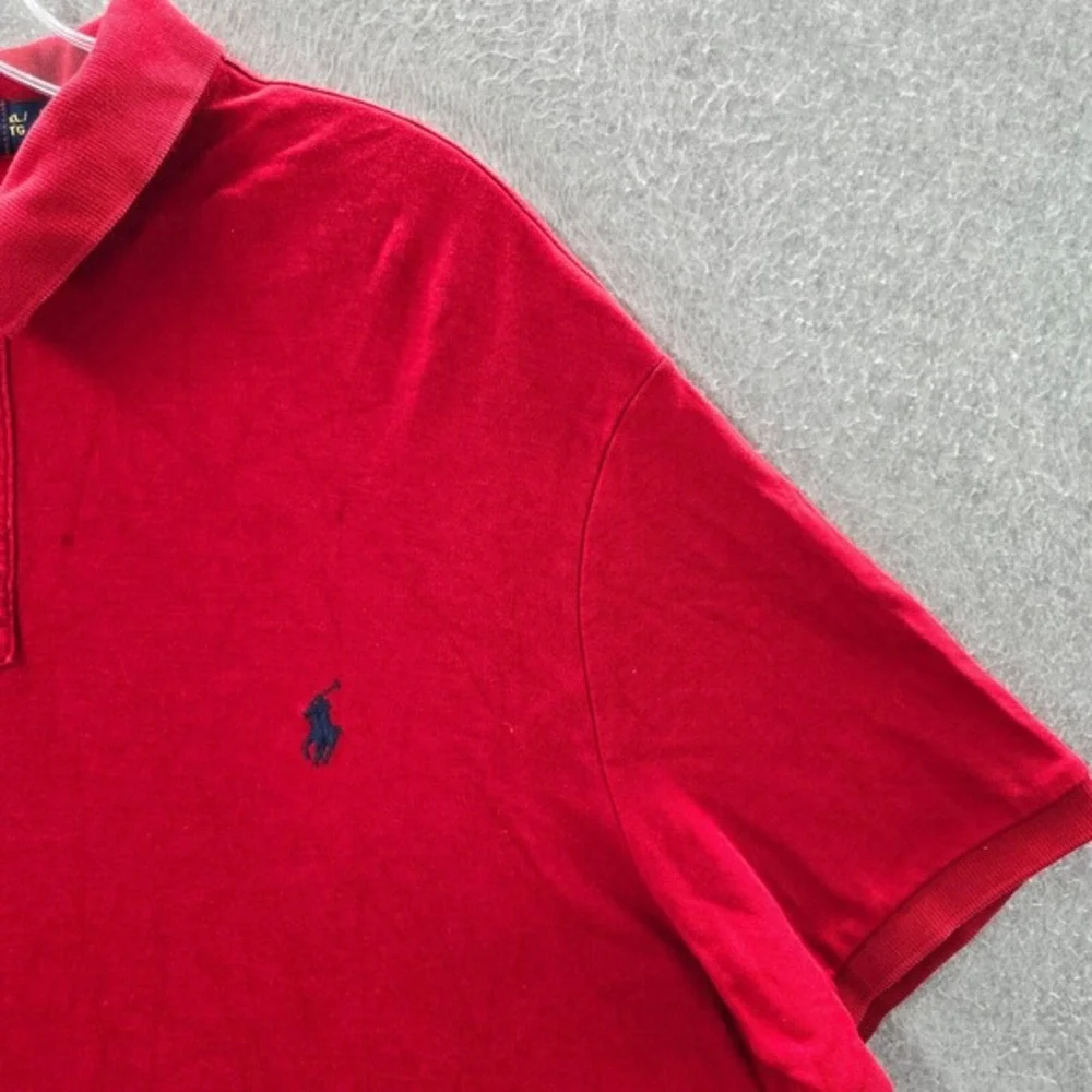 Polo Ralph Lauren Men‎ Polo Shirt XL Red Logo Split Side Hem Pony Short Sleeve